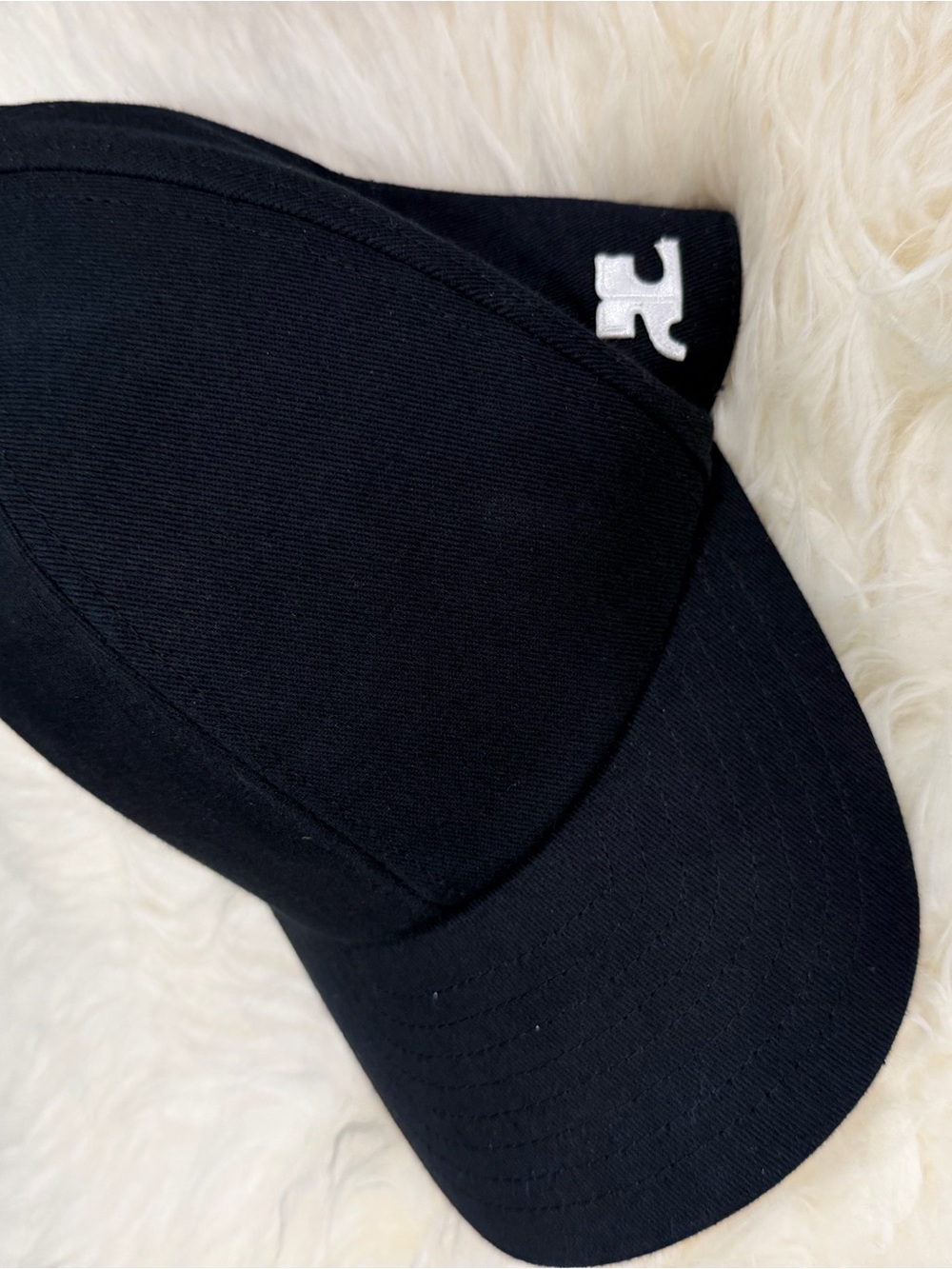 Paris Courreges Black Baseball Cap with w Embroidered White Logo